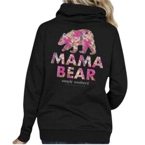 Simply Southern Preppy Mama Bear Cowl Neck Pullover Hoodie T-Shirt Small